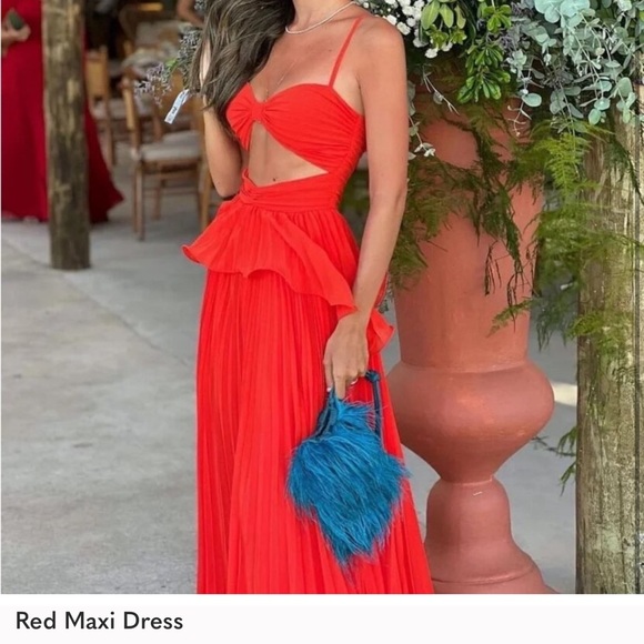 Silhouette Red Asymmetrical Maxi Dress with Pleats - Picture 1 of 2